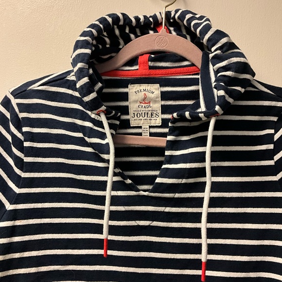 🐝 NWOT Joules Lisa V Neck Pop Over Hoodie Navy White Size 8 - Picture 5 of 12
